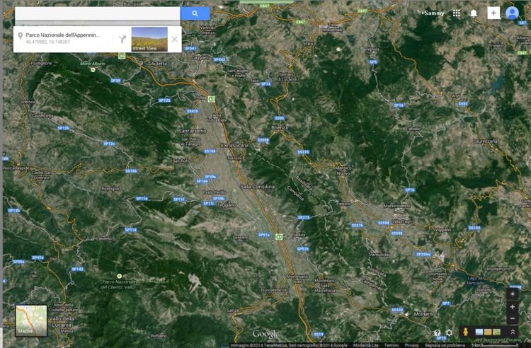 Comprensorio Vallo di Diano visto da Google Maps Satellite