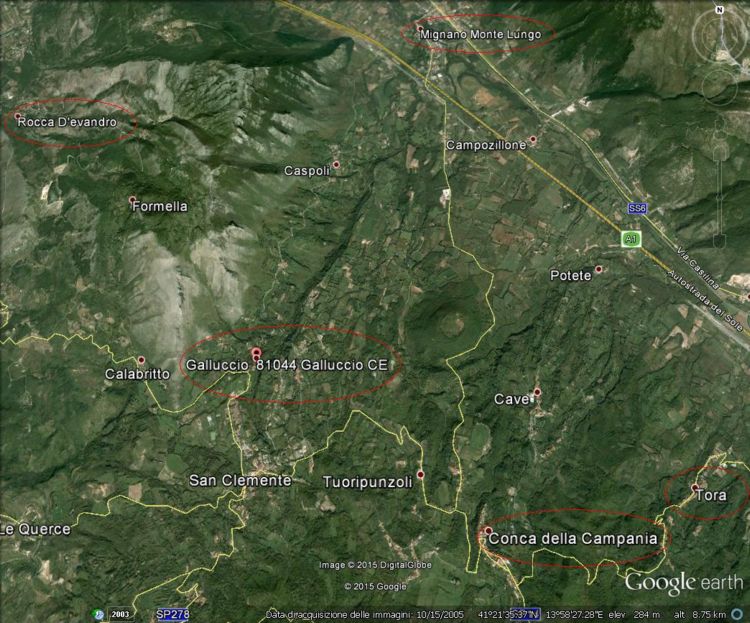 L'area a Dop Galluccio vista da Google Earth